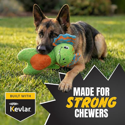 Bite Force - Durable & Strong Dog Toy Green Dino with Squeaker, Kevlar-Reinforced for Aggressive chewers.