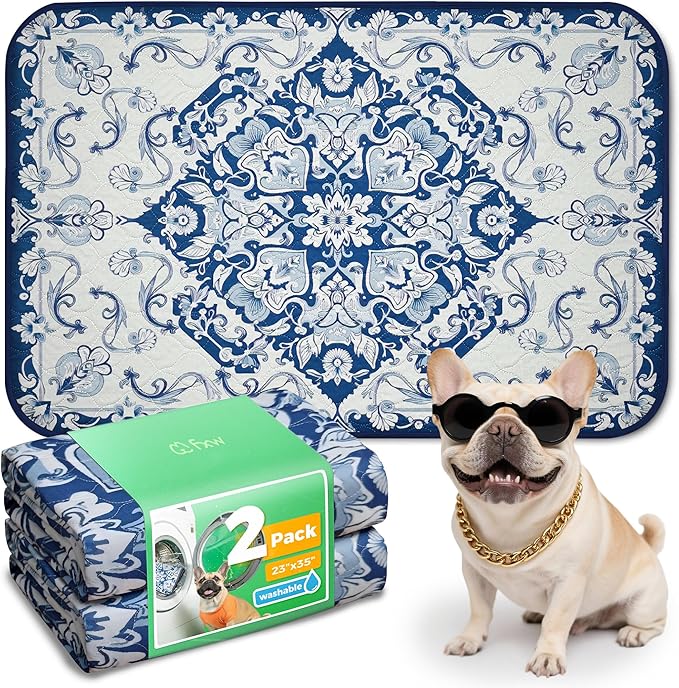 FXW Washable Pee Pads for Dogs, Leak-Proof & Non-Slip, Specifically Designed for 36inch Cages, 23" x 35" Rectangle, Mandala Blue, 2 Packs