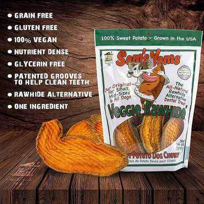 Sam's Yams Sweet Potato Dog Chewz 14oz Bags-Veggie Rawhide,3-Pack