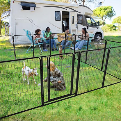 Kfvigoho Dog Playpen Outdoor Extra Wide 12 Piece Panels Heavy Duty Anti-Rust Coating-Strengthened Dog Fence 40" Height with Doors Portable for RV Camping Yard, Total 32FT, 79 Sq.ft, Snowy Black