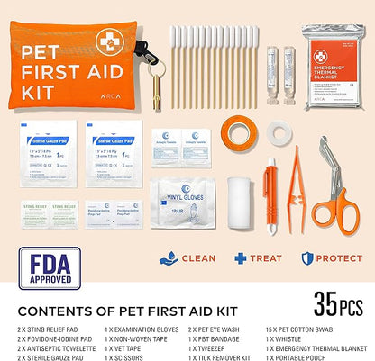 ARCA PET First Aid Kit 3 Piece Set - Each for Home, Car & Travel. Dog First Aid Kit with Thermometer, Tick Remover Kit & Many More