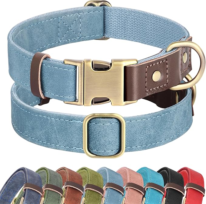 Didog Soft PU Leather Dog Collar for Large Dogs,Classic Adjustable Wide Dog Collars with Quick Release Metal Buckle,Easy Clean and Comfortable with Nylon Lining,Denim Blue,XL Neck 20-27", Width 1¼"