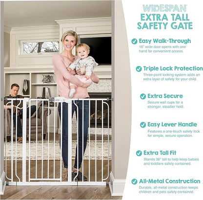 Regalo Safety 36" Extra Tall and 49" Wide Baby Gate for Doorways & Bottom of Stairs, Pressure Mounted Walk Through Baby Gate for Toddlers & Pets, Tested & Safe, American Designed, American Owned