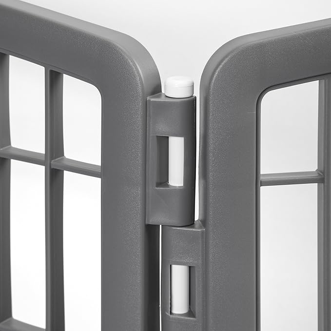 IRIS USA 34'' Pet Playpen 2 Panel Add-On with Connecting Rods, Dog Playpen, Small Medium Large Dogs, Heavy-Duty Molded Plastic, Rust-Free, Non-Skid Rubber Feet, Easy Assemble, Customizable, Gray