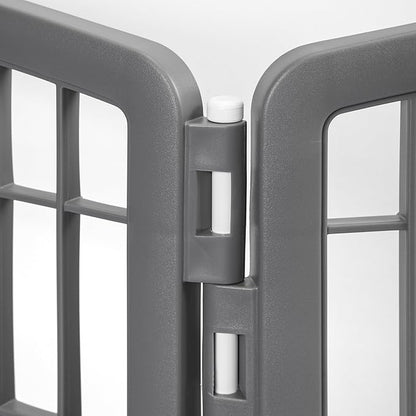 IRIS USA 34'' Pet Playpen 2 Panel Add-On with Connecting Rods, Dog Playpen, Small Medium Large Dogs, Heavy-Duty Molded Plastic, Rust-Free, Non-Skid Rubber Feet, Easy Assemble, Customizable, Gray