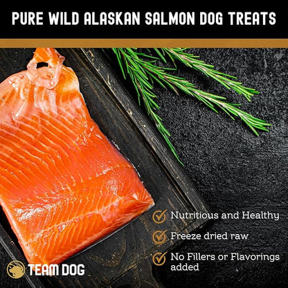 Team Dog Freeze Dried Salmon Dog Treats for Training | Healthy Gluten Free, Grain Free Dog Treats | No Added Fillers, Flavoring or by-Products | for All Breeds & Sizes | 5 Oz Salmon Bites