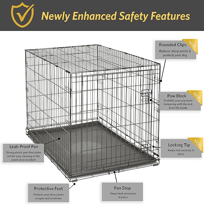 Midwest Homes for Pets 42-Inch New World Crate for Large Breeds, 71-90 lbs, Single Door Folding Dog Crate, Leak-Proof Tray & Secure Latch, Portable, Durable & Easy to Assemble