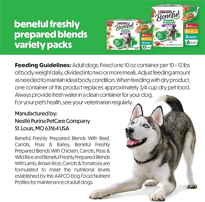 Purina Beneful Freshly Prepared Blends Wet Dog Food Variety Pack with Beef, Chicken, or Lamb Dog Food - (Pack of 12) 10 oz. Tubs