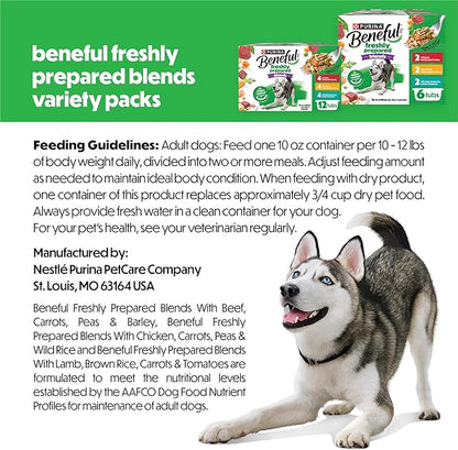 Purina Beneful Freshly Prepared Blends Wet Dog Food Variety Pack with Beef, Chicken, or Lamb Dog Food - (Pack of 12) 10 oz. Tubs