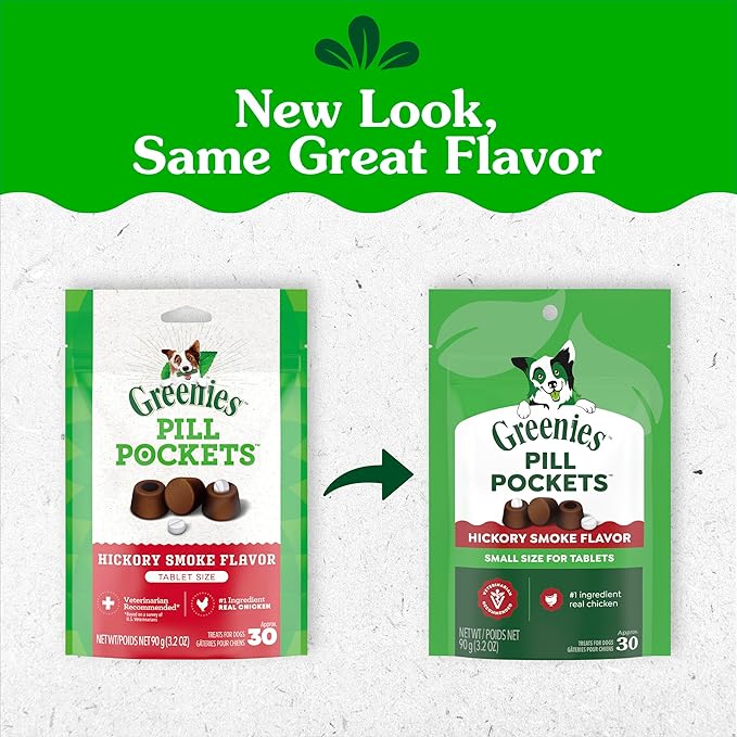 Greenies Pill Pockets for Dogs Small Size, Tablet Pill Treats for Dogs, Hickory Smoke Flavor, 3.2 oz. Pouch