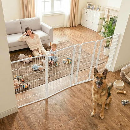 FXW Dog Gate Extra Wide Designed for Indoor Use, Adjustable Width Up to 111-inch Wide (45" H 4 Wire Panels for Large Dogs), White