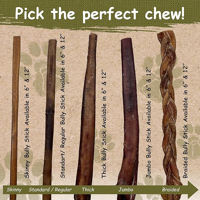 Top Dog Chews 6” Bully Sticks –100% Natural, Grass-Fed Beef from Free-Ranging Cattle, 25 Pack, Long Lasting Dog Treats. Ideal for Chewing, Healthy Teeth & Gums