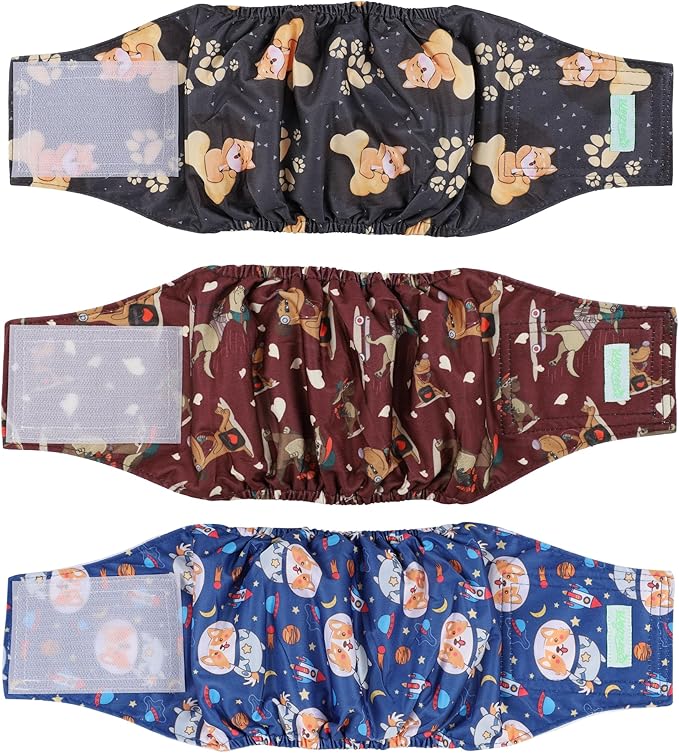 wegreeco Washable Male Dog Belly Band (Stylish Pattern)- Pack of 3 - Washable Male Dog Belly Wrap, Dog Diapers Male (Funny Dogs, Small)