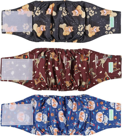 wegreeco Washable Male Dog Belly Band (Stylish Pattern)- Pack of 3 - Washable Male Dog Belly Wrap, Dog Diapers Male (Funny Dogs, Medium)