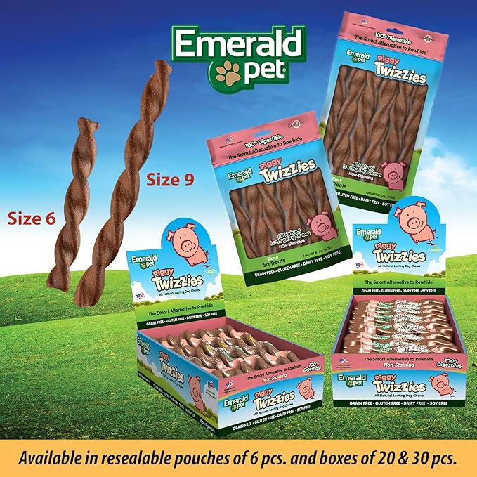 Emerald Pet - Dog Chews, Chew Treats, Rawhide Free, All-Natural Chew Sticks, Lasting Dog Treat, 100% Digestible, Grain-Free, Gluten-Free (Twizzies, Size 6), Pink, 00213