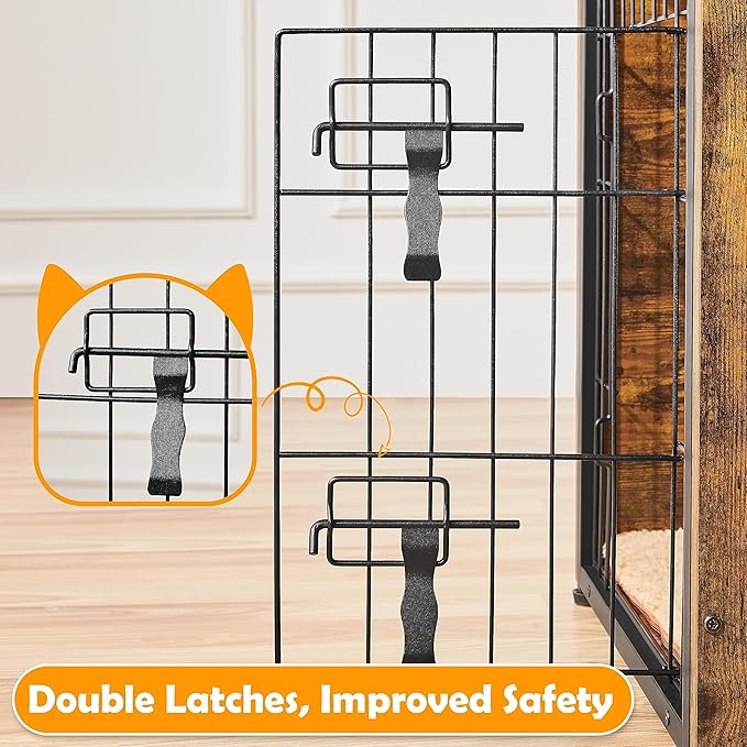 Yaheetech 27.5 Inch Dog Crate Furniture with Cushion, Wooden Dog Kennel with Double Door Side End Table with Adjustable Feet for Small Medium Dogs