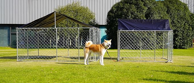 Petonly Outdoor Dog Enclosure Heavy Duty Dog Kennel House Mesh Dog Big Cage Pet Kennel Steel Fence with Secure Lock (78”x 78”)