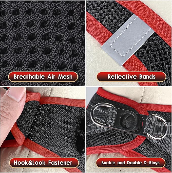 YIMEIS Dog Harness and Leash Set, No Pull Soft Mesh Pet Harness, Reflective Adjustable Puppy Vest for Small Medium Large Dogs, Cats (Black & red 01, Medium (Pack of 1)