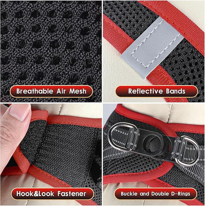 YIMEIS Dog Harness and Leash Set, No Pull Soft Mesh Pet Harness, Reflective Adjustable Puppy Vest for Small Medium Large Dogs, Cats (Black & red 01, X-Small (Pack of 1)