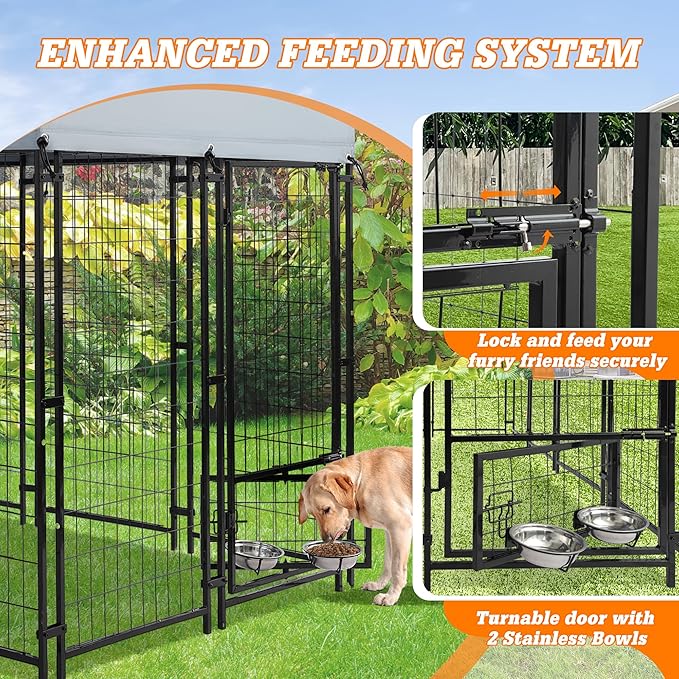 Outdoor Heavy Duty Large Dog Kennel Playpen - 8x4x6 Ft Welded Wire Steel Dog Run Enclosure Crate Cage with UV-Resistant Roof and Secure Lock for Chicken, Rabbit, Fox in Yard Patio Lawn