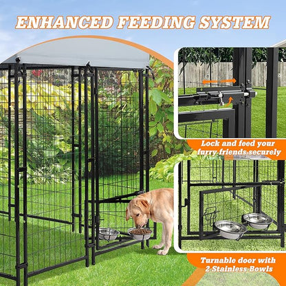 Outdoor Heavy Duty Large Dog Kennel Playpen - 8x4x6 Ft Welded Wire Steel Dog Run Enclosure Crate Cage with UV-Resistant Roof and Secure Lock for Chicken, Rabbit, Fox in Yard Patio Lawn