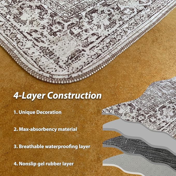 nunubaby 4PACK Washable Pee Pads for Dogs, Stylish, Non-Slip and Leak-Proof Pee Pads. Reusable Potty Pads for Dogs for Crates and Floors.(Brown/Geo, 24" x36" )