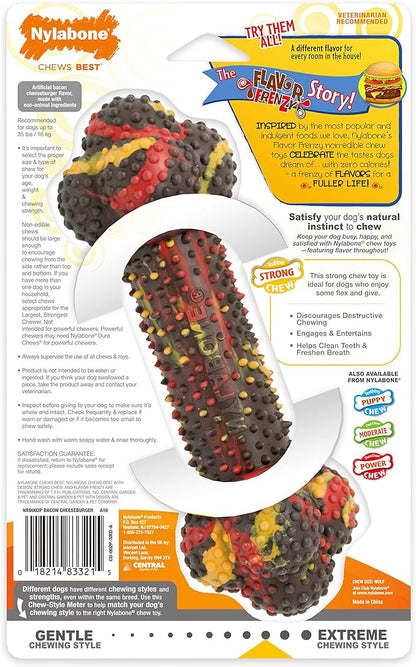 Nylabone Double Action Bone Strong Chew Toy for Dogs, Rubber Dog Toys for Moderate & Aggressive Chewers, Bacon Cheeseburger, Medium - Up to 35 lbs, 1 Count