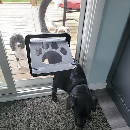 PETLESO Large Dog Door for Screen Door, Easy Install Lockable Pet Screen Door for Sliding Door, Doggy Screen Door, Gray, Inside size: 14''x12''