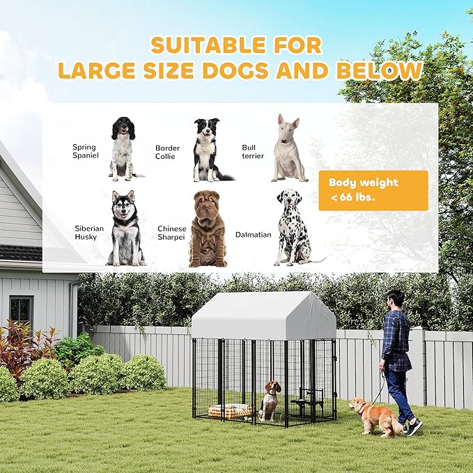 PawHut Outdoor Dog Kennel with Roof, 6' x 4' x 6' Heavy Duty Welded Wire Dog Playpen Enclosure with Escape-Proof Lock, UV-Resistant & Waterproof Cover, for Large Dogs, Chickens, Ducks, Silver