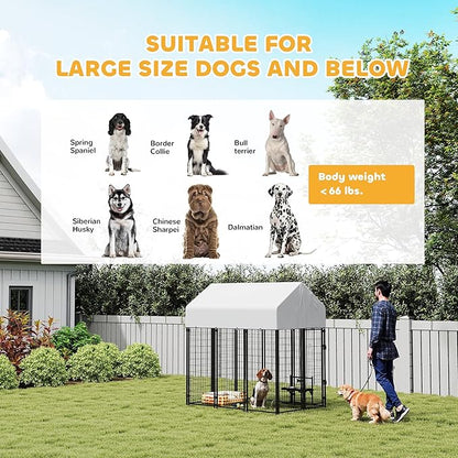 PawHut Outdoor Dog Kennel with Roof, 6' x 4' x 6' Heavy Duty Welded Wire Dog Playpen Enclosure with Escape-Proof Lock, UV-Resistant & Waterproof Cover, for Large Dogs, Chickens, Ducks, Silver