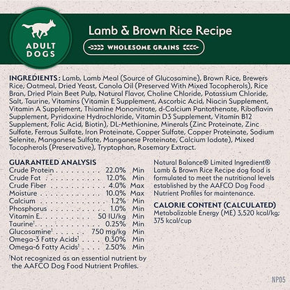 Natural Balance Limited Ingredient Adult Dry Dog Food with Healthy Grains, Lamb & Brown Rice Recipe, 24 Pound (Pack of 1)