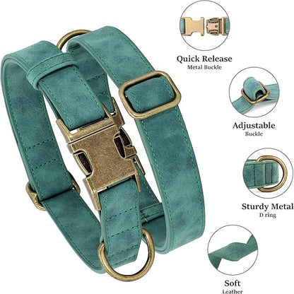 Didog Soft PU Leather Dog Collar, Stylish Quick Released Dog Collars for Large Dogs, Easy Clean Adjustable Pet Collar for Daily Walking, Green, XL Fit 20-26" Neck