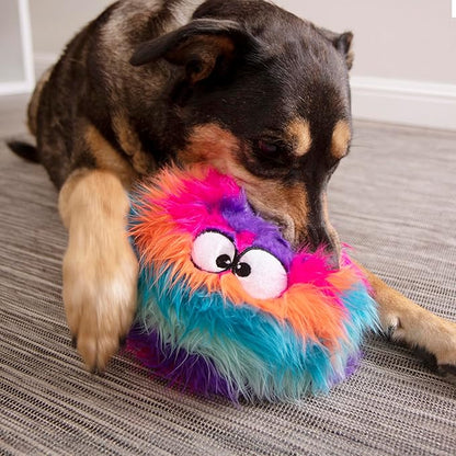 goDog Furballz Squeaky Plush Ball Dog Toy, Chew Guard Technology - Cool Rainbow, Large