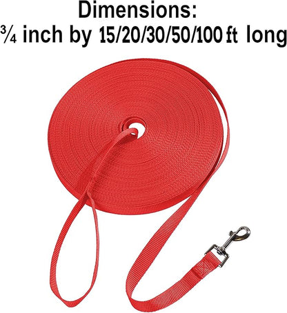 Hi Kiss Dog/Puppy Obedience Recall Training Agility Lead - 15ft 20ft 30ft 50ft 100ft Training Leash - Great for Training, Play, Camping, or Backyard (30 Feet, Red)