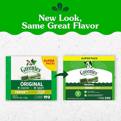 Greenies Veterinarian-Recommended Adult Natural Dental Dog Treats Teenie Size, Dog Dental Chews, Original Flavor, 54 oz. Pack, 192 Count