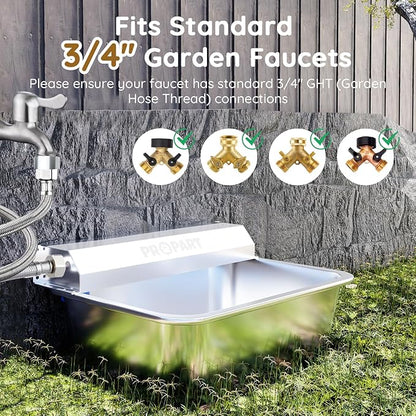 2 Gallon Automatic Dog Water Dispenser, Stainless Steel Water Bowl for Pets & Livestock, Large Auto Fill Waterer Feeder, No Electricity, Fit 3/4" GHT Faucet, Anti-Tip Design