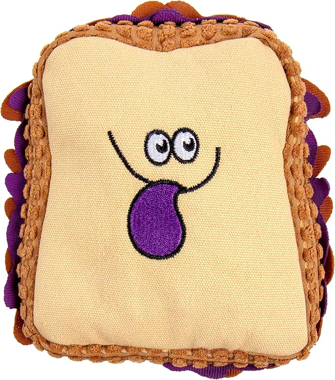 TrustyPup Tough 'N Fun PBJ Squeaky Plush Dog Toy, Chew Guard Technology - Tan, Medium (71151)