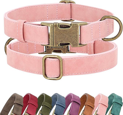Didog Soft PU Leather Dog Collar, Stylish Quick Released Dog Collars for Large Dogs, Easy Clean Adjustable Pet Collar for Daily Walking, Pink, XL Fit 20-26" Neck