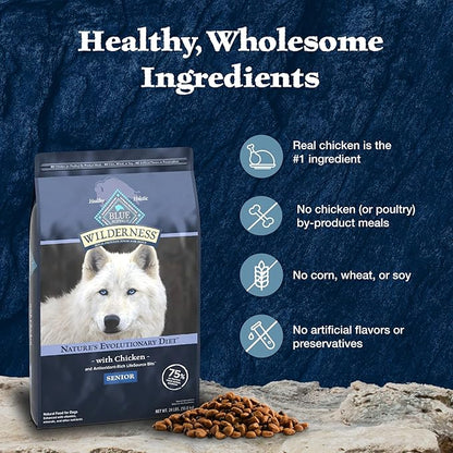 Blue Buffalo Wilderness High-Protein Natural Dry Food for Senior Dogs, Chicken Recipe, 28-lb Bag