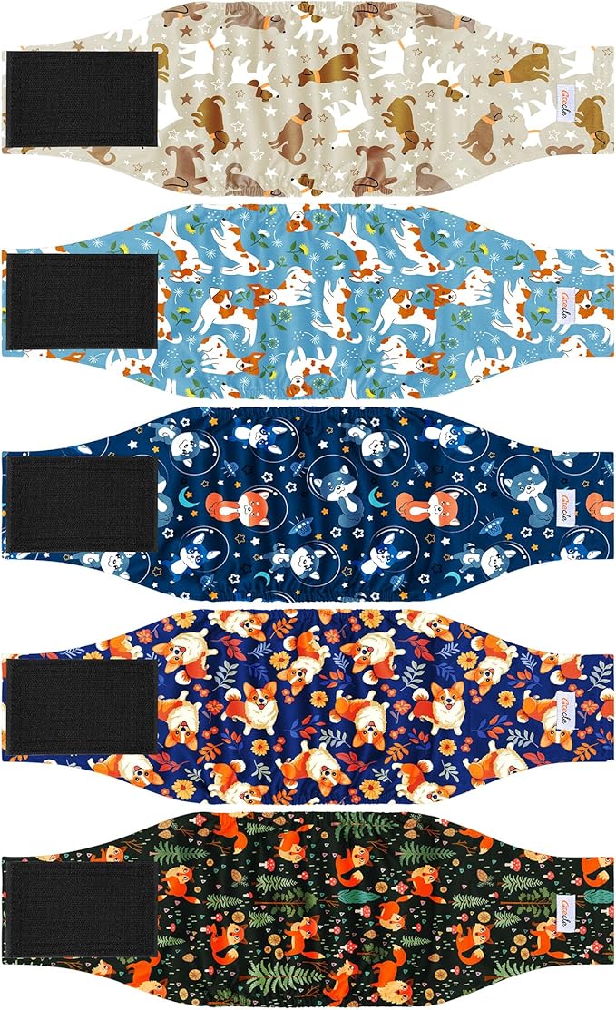 5 Pack Dog Diapers Male Reusable, Premium Belly Bands for Male Dogs, High Absorbing Dog Pee Wraps for Doggie in Incontinence or Training Flower XXL