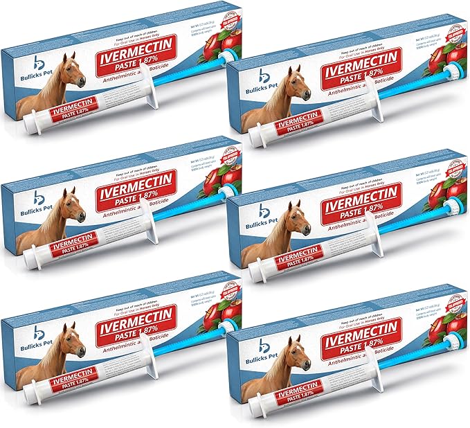 Ivermectin Horse Paste 1.87% Dewormer – Apple Flavored Anthelmintic, Broad-Spectrum Parasite Control for Horses (6-Pack)