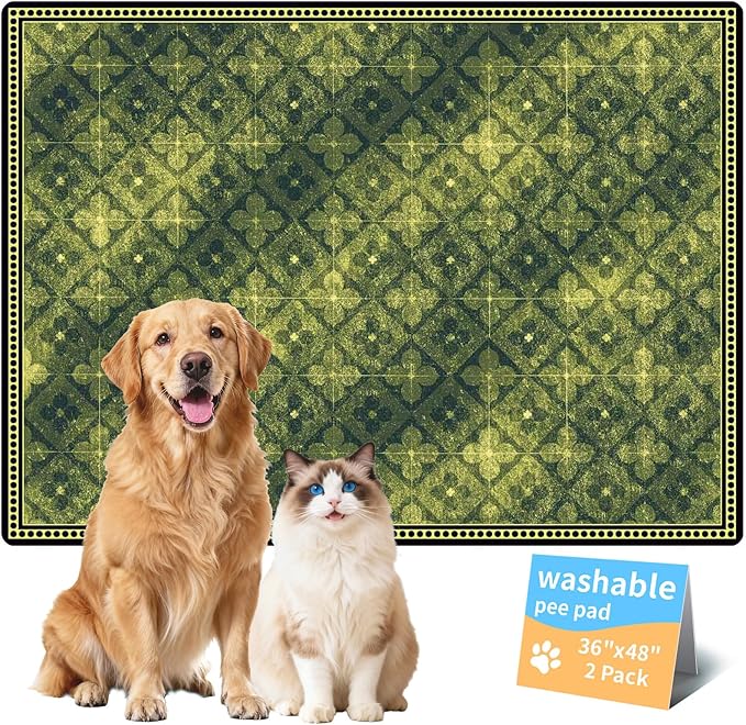Washable Pee Pads for Dogs, Reusable Puppy Potty Training Pads, Ultra-Absorbent Thick Waterproof Leak-Proof Non-Slip Pads & Mat for Crate, Playpen, Floor, Whelping & Housebreaking , 2 Pack 36"x48"