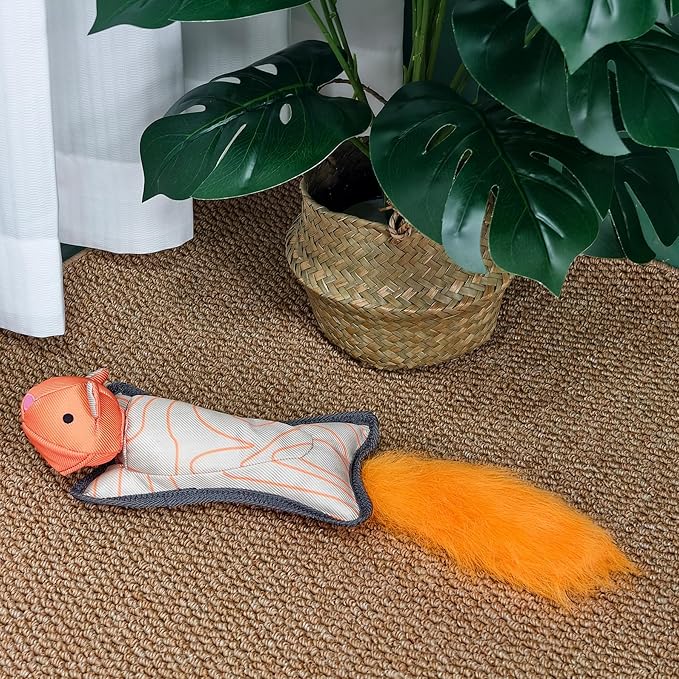 Orange Squirrel Oxford Launching Flying Dog Toy Slingshot Chase Fetch Training Interactive Dog Toy Durable Stuffed Animal Dog Squeaky Toy for Medium Large Dogs Toy Gift 42cm/16.54in