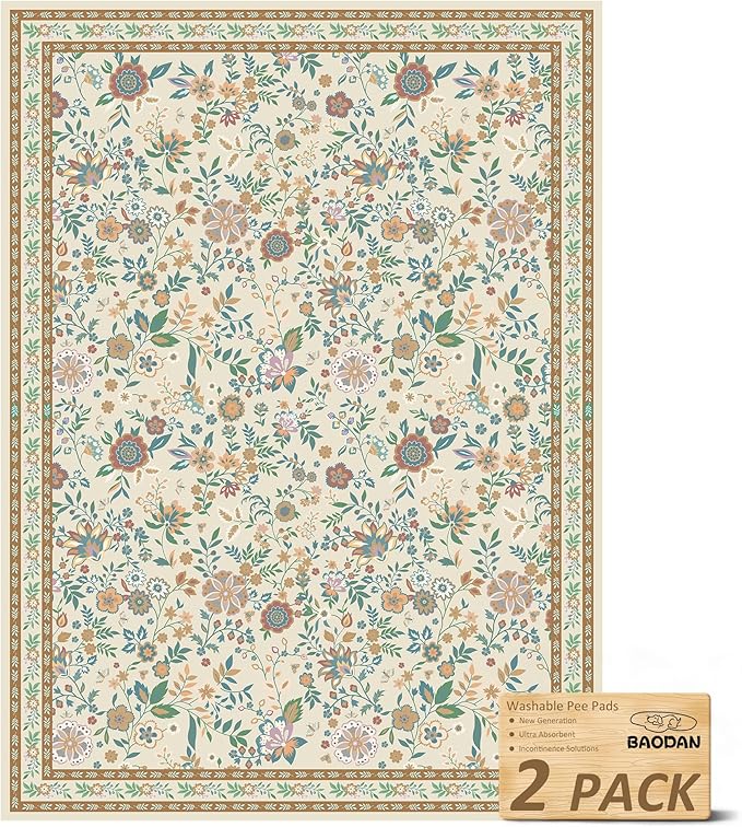 Washable Pee Pads for Dogs, 2 Pack Super Absorbent Reusable Puppy Pads with Colorful Flowers Patterns for Potty Training, Floor, Couch, Bed, and Crate,18"x 24"