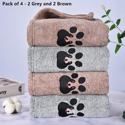 Dogvingpk Dog Towel - Pack of 4 - Super Absorbent Soft Microfiber Pet Bath Grooming Towels for Drying Dogs and Other Pets (M-36" * 28", 2Grey and 2Brown)