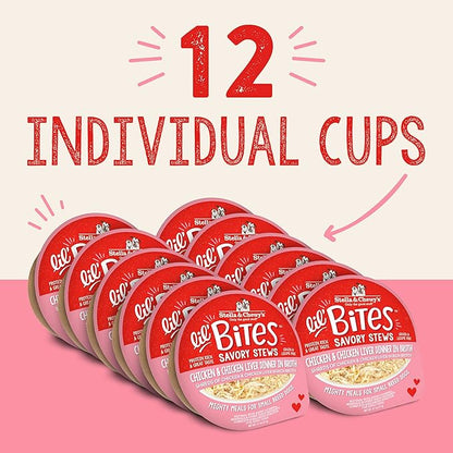 Stella & Chewy's Lil Bites Savory Stews for Small Breeds Chicken & Chicken Liver Dinner in Broth,2.7 oz. Cups,(Pack of 24)