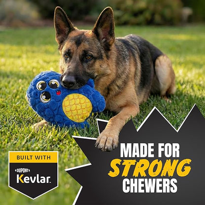 Bite Force - Durable & Strong Dog Toy Blue Furocious Frank Monster with Squeaker, Kevlar-Reinforced Seams for Aggressive chewers.
