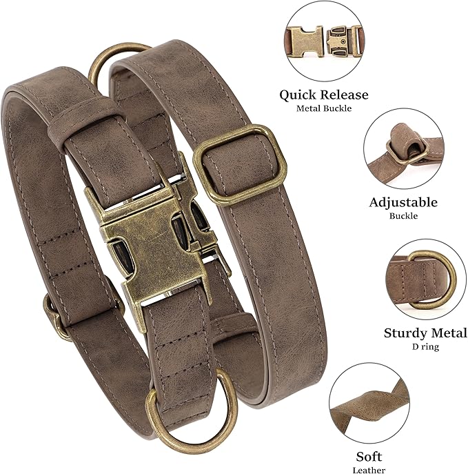 Didog Soft PU Leather Dog Collar, Stylish Quick Released Dog Collars for Small Dogs, Easy Clean Adjustable Pet Collar for Daily Walking, Brown, S Fit 10-15" Neck
