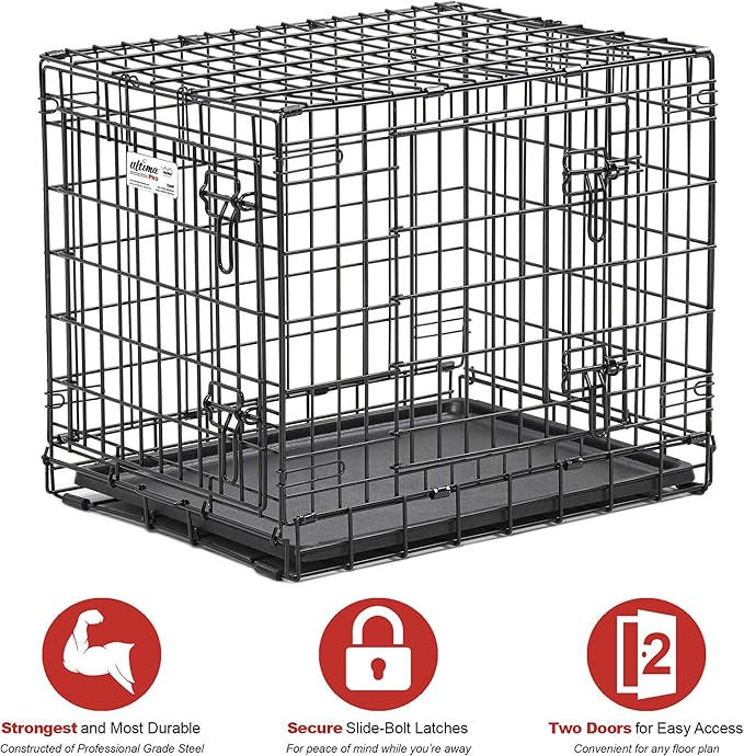 MidWest Homes for Pets Ultima Pro Heavy-Duty 24-Inch Dog Crate, Ultra-Strong Steel Double Door Pet Cage for Small Breeds, Accessories Included