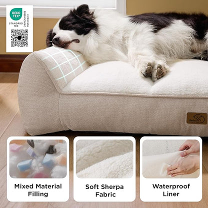 Bedsure SupportMax™ XL Plus Orthopedic Dog Beds Large Sized Dog - As Seen on TV Extra Thick Supportive Dogs Couch with Waterproof Washable Cover, Jumbo Comfort Pet Sofa with Soft Sherpa, Beige, 48"